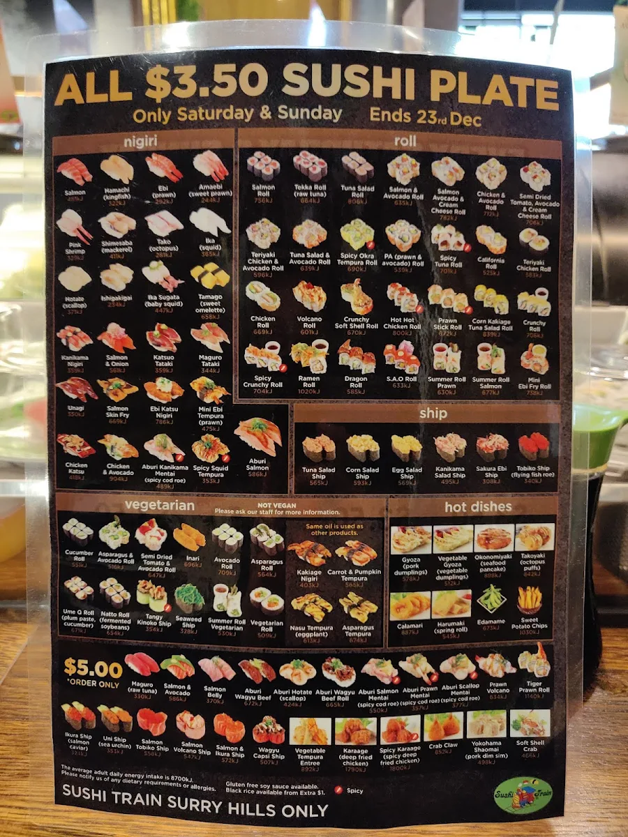 Menu, Sushi Train Surry Hills