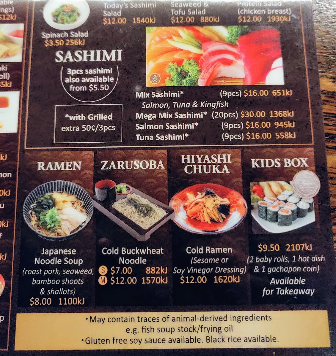 Menu, Sushi Train Surry Hills