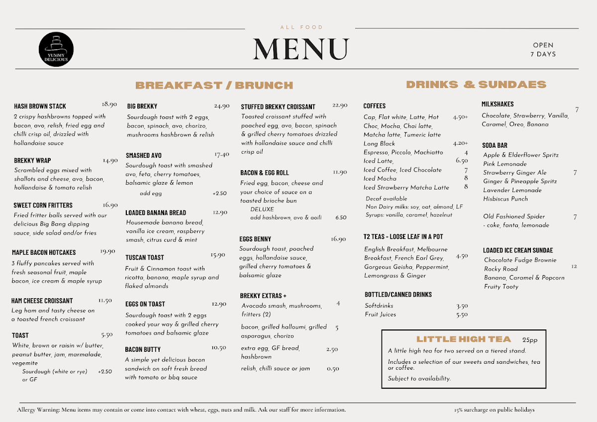 Menu, Yummy Delicious Cafe