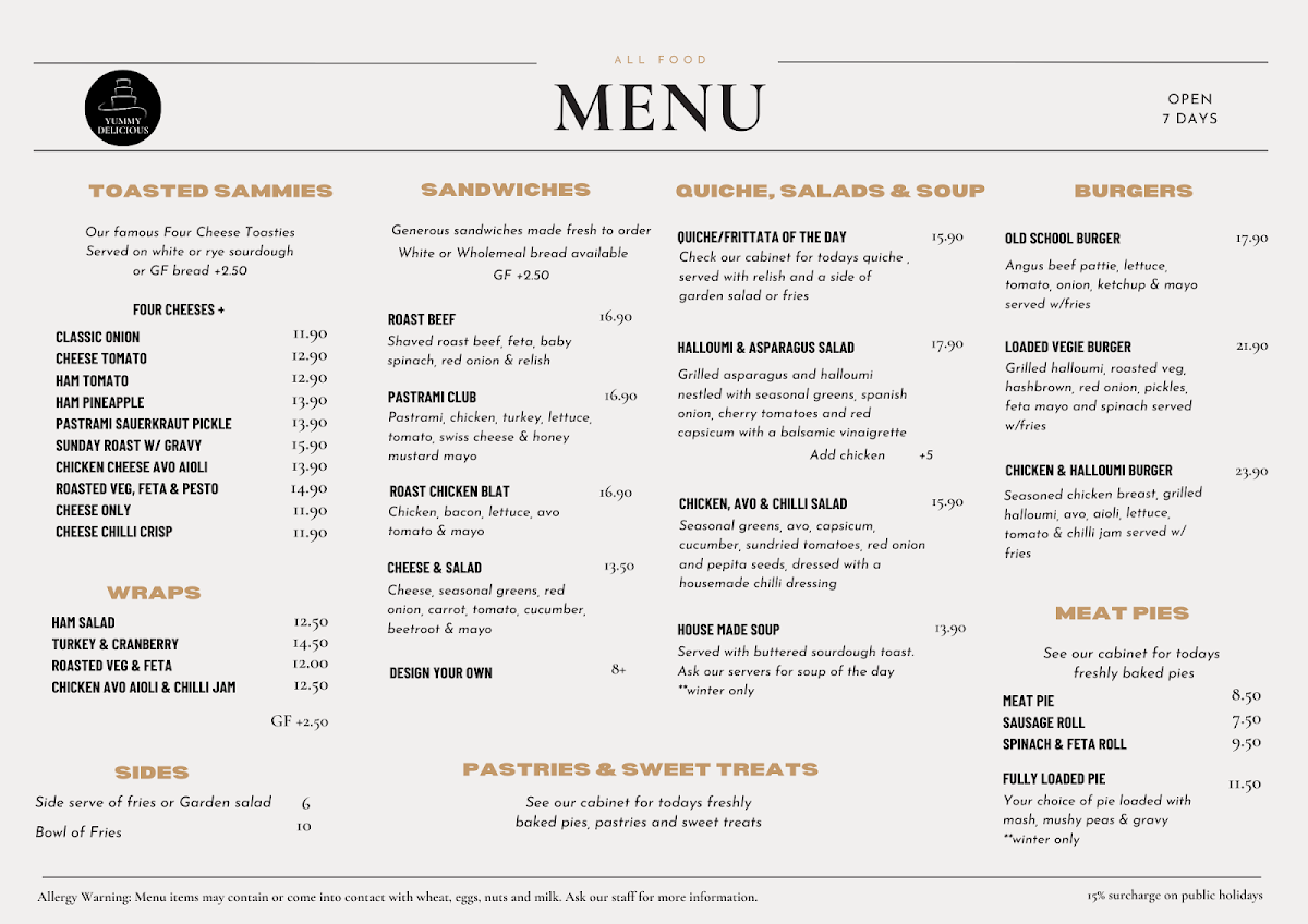 Menu, Yummy Delicious Cafe