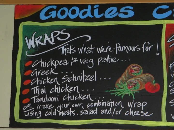 Menu, Goodies Cafe