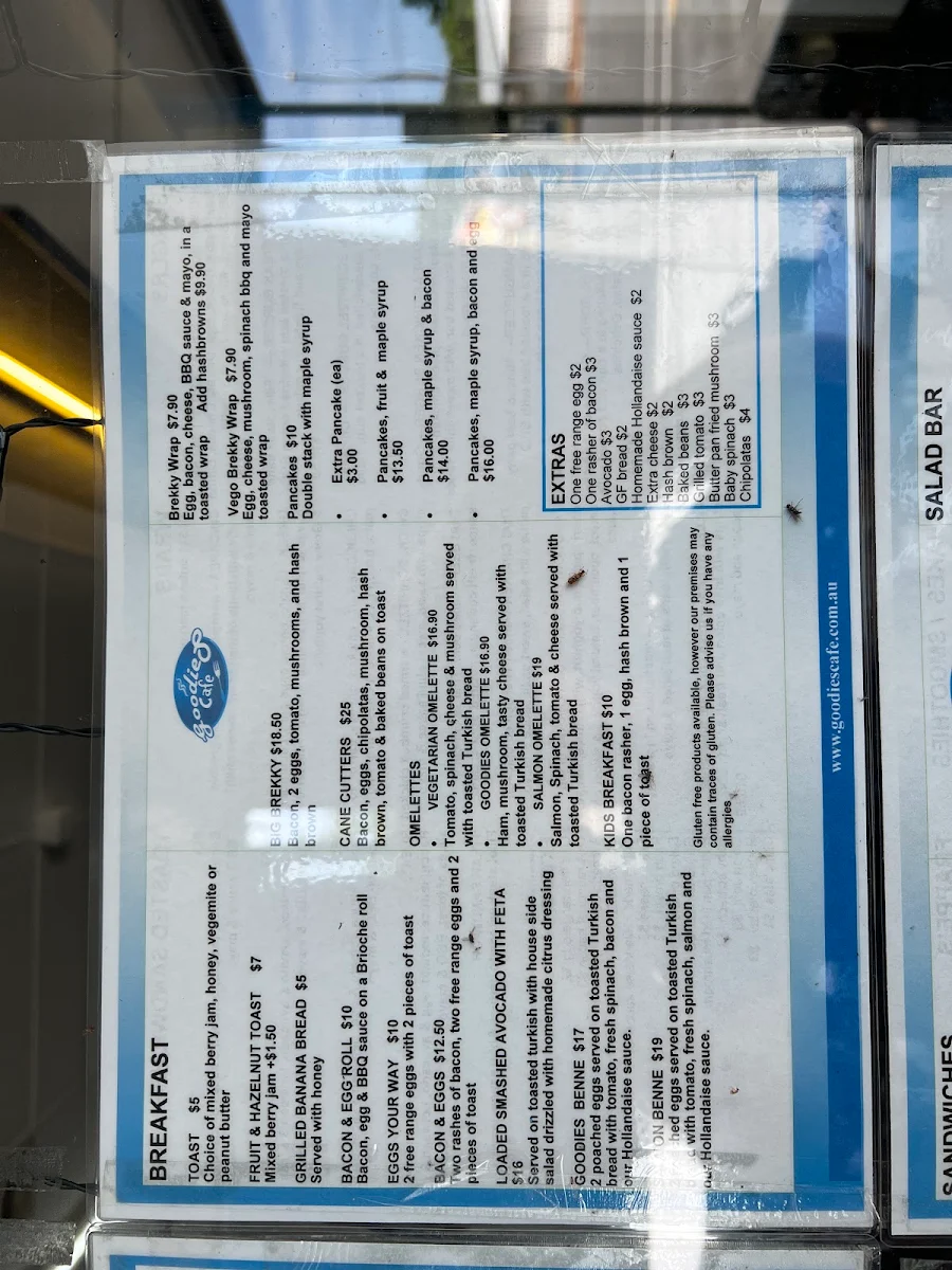 Menu, Goodies Cafe