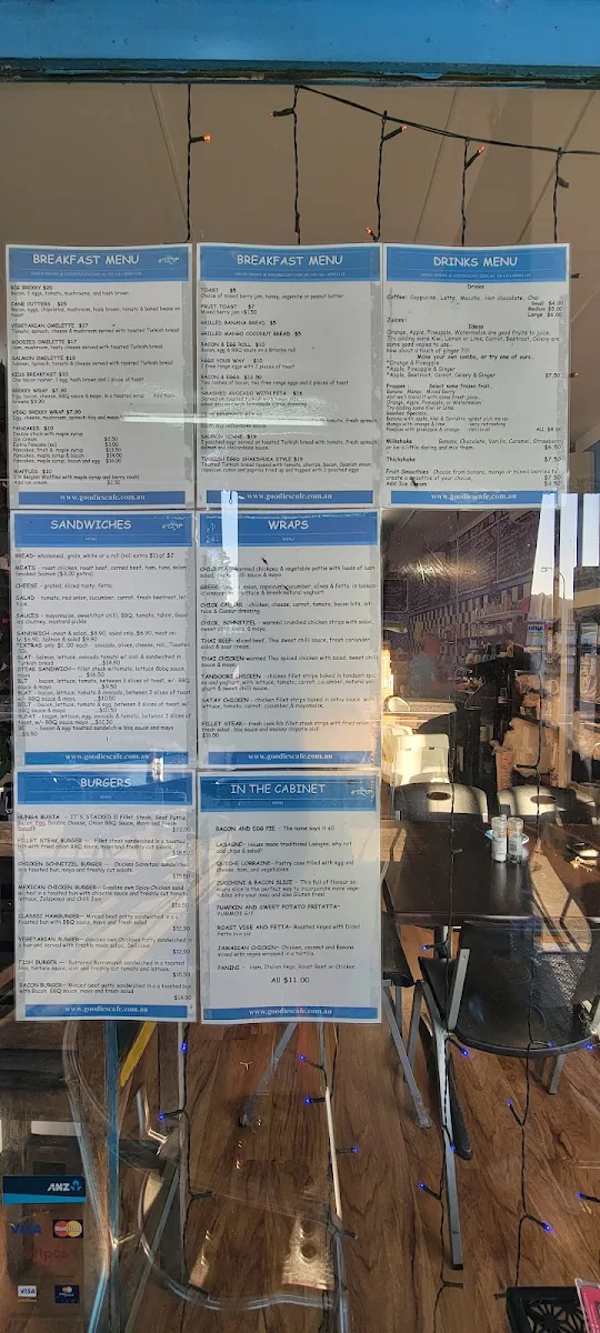 Menu, Goodies Cafe