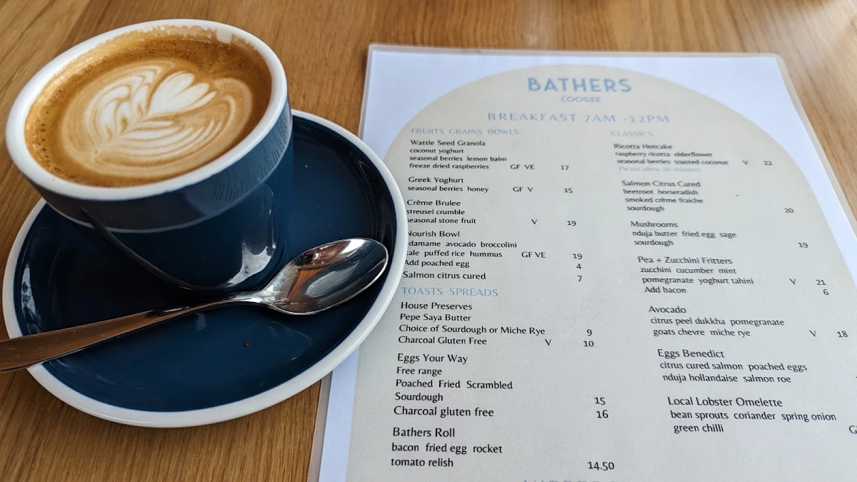 Menu, Bathers Coogee