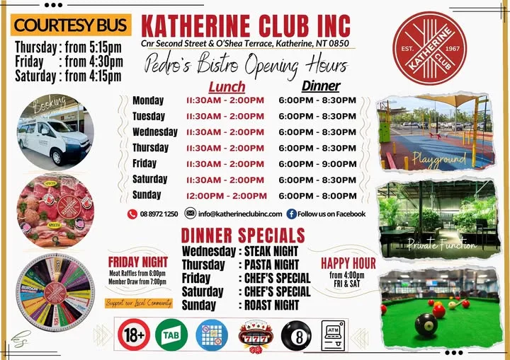 Menu, Katherine Club Inc