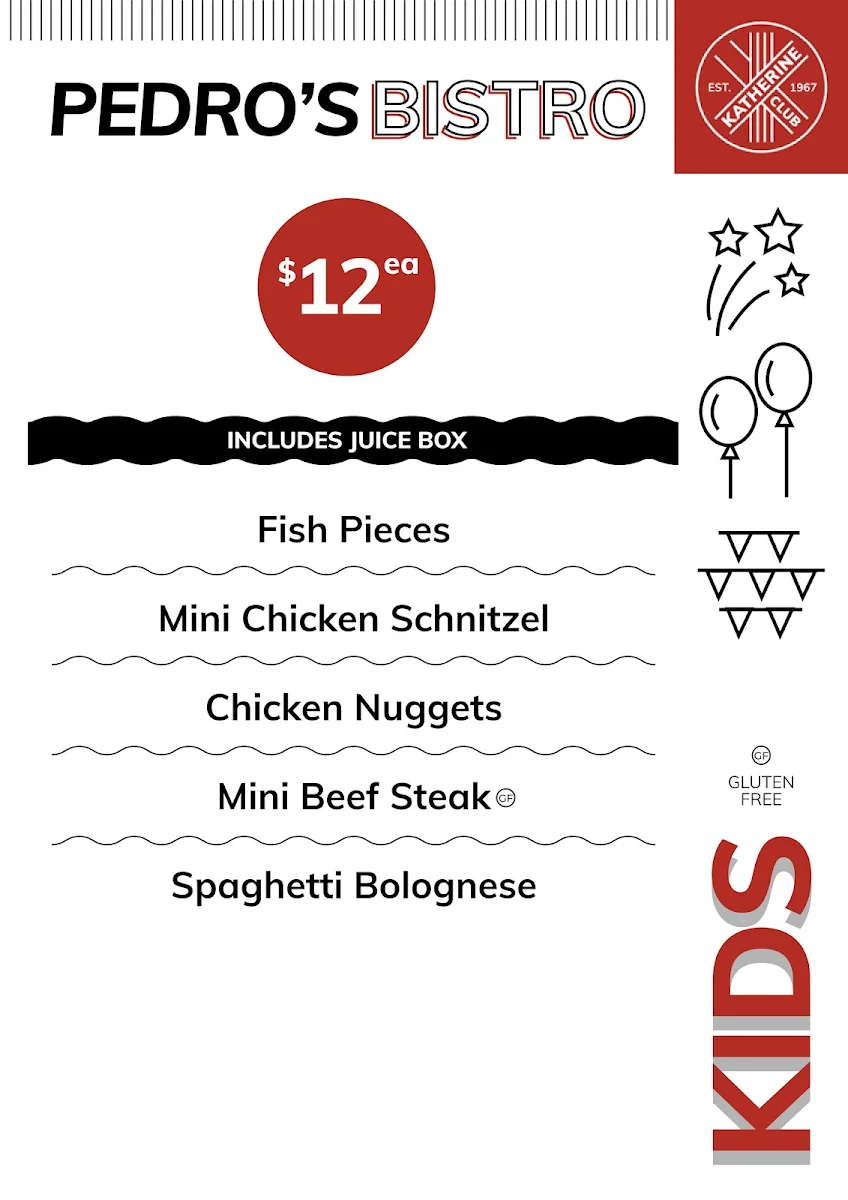 Menu, Katherine Club Inc