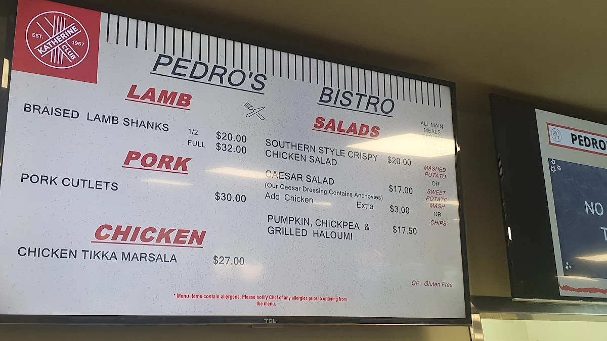 Menu, Katherine Club Inc