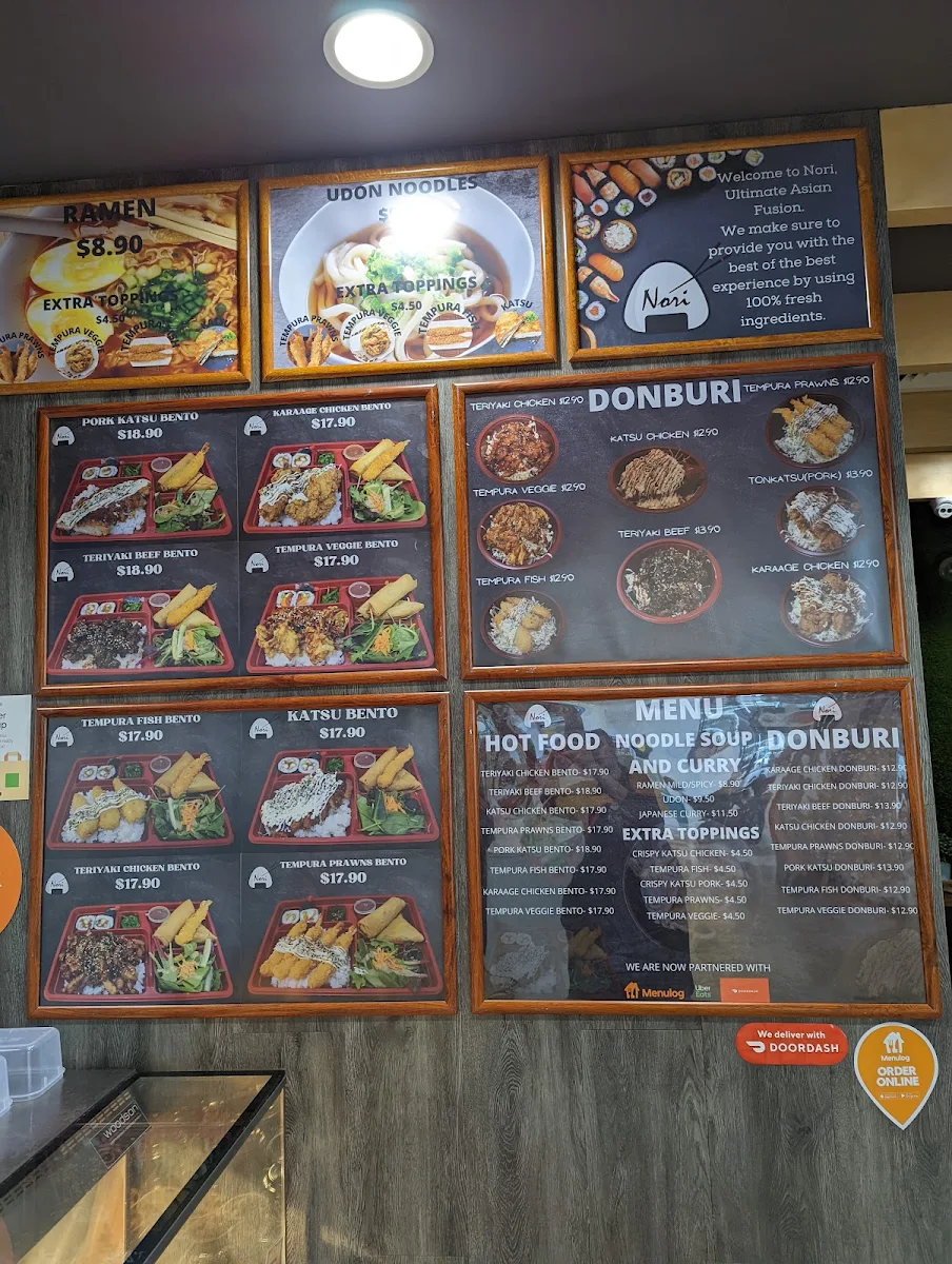 Menu, Nori Sushi Shop