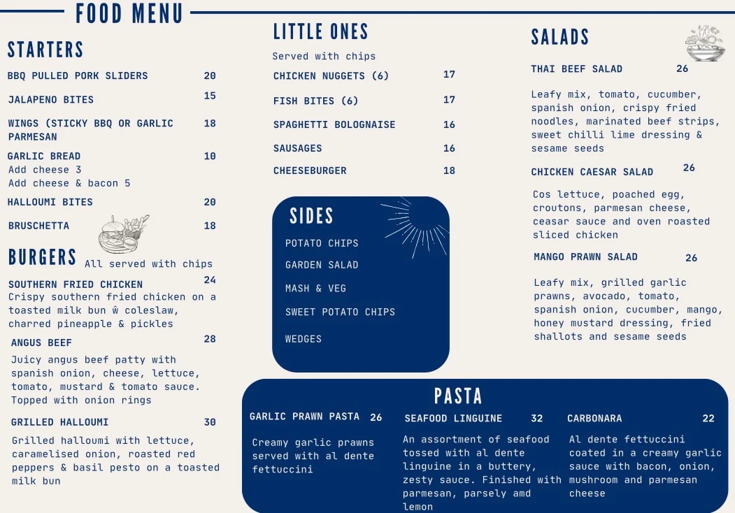 Menu, Stuarts Point Tavern