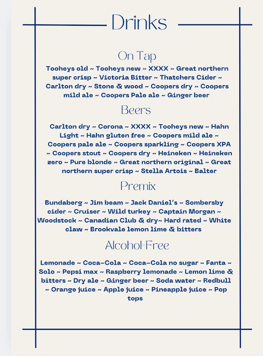 Menu, Stuarts Point Tavern