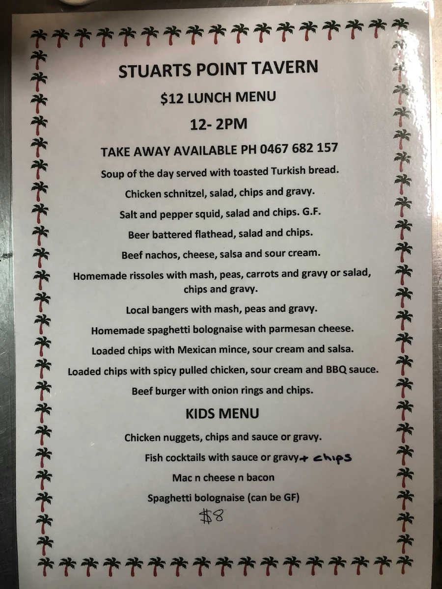 Menu, Stuarts Point Tavern