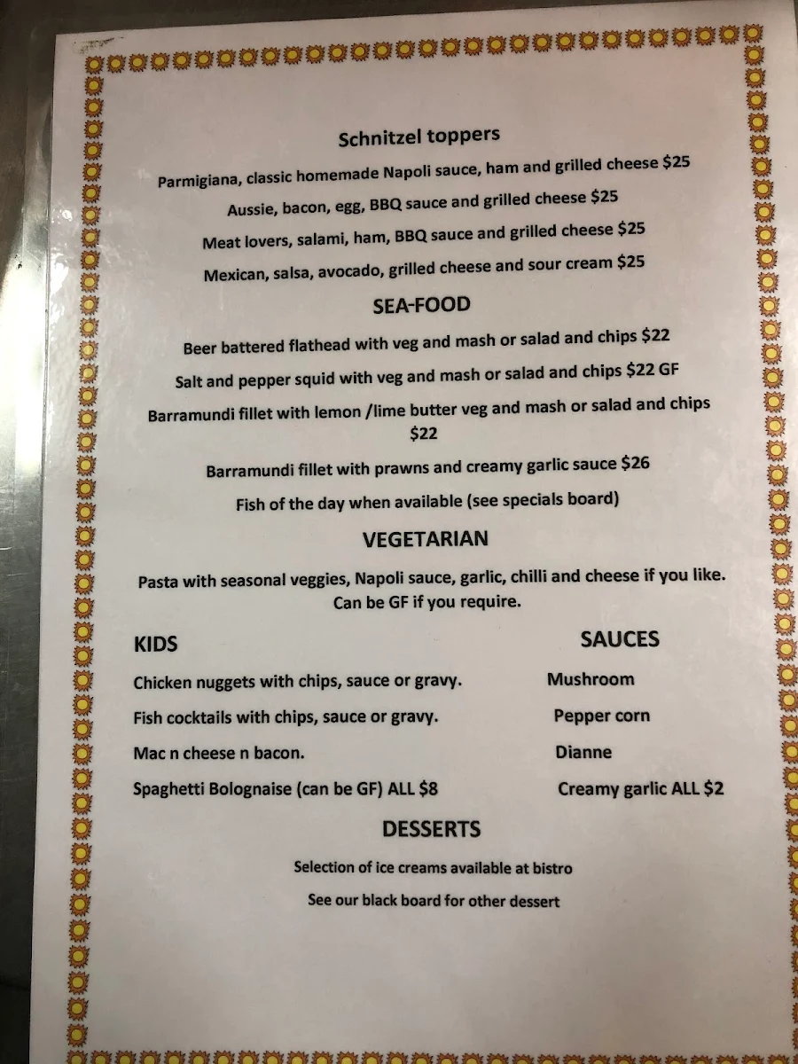 Menu, Stuarts Point Tavern