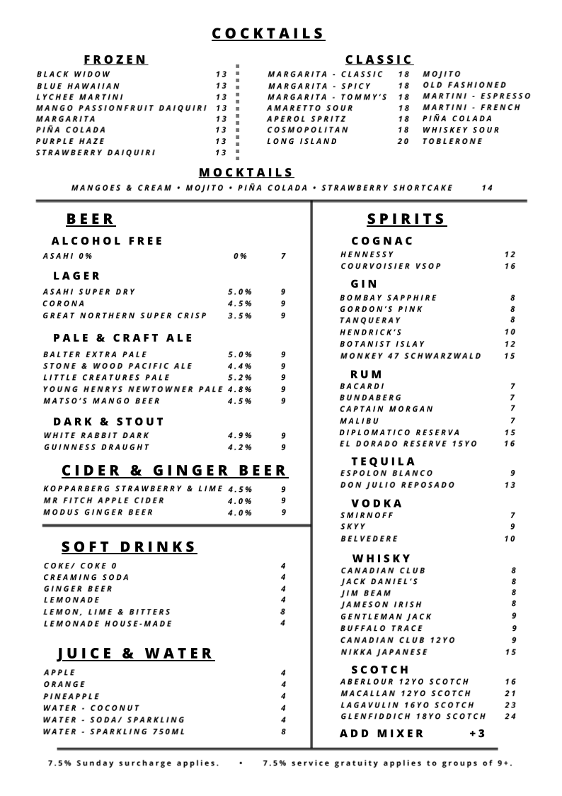 Menu, Fox and Hounds