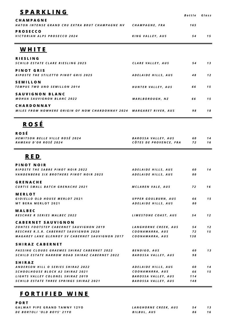 Menu, Fox and Hounds
