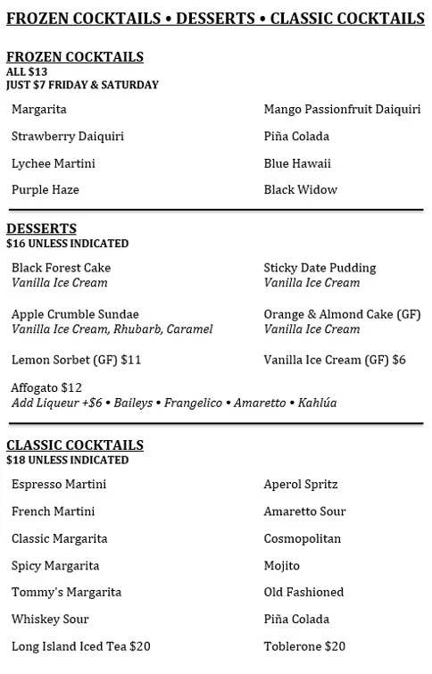 Menu, Fox and Hounds