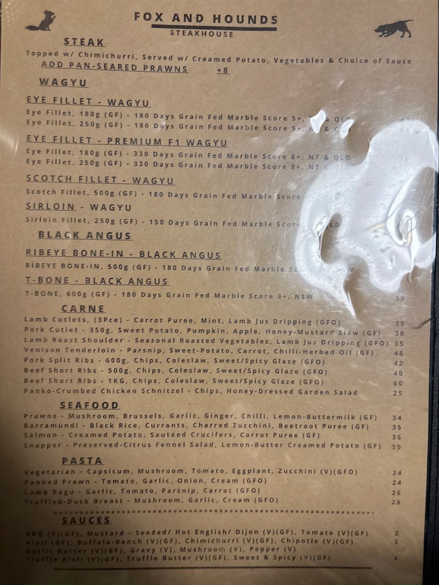 Menu, Fox and Hounds