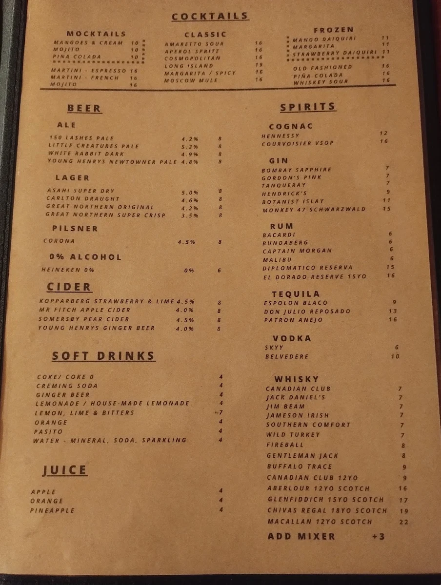 Menu, Fox and Hounds
