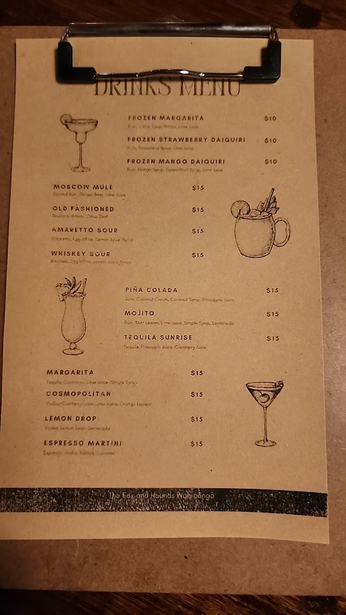 Menu, Fox and Hounds