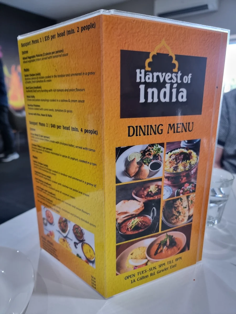 Menu, Harvest of India Gawler