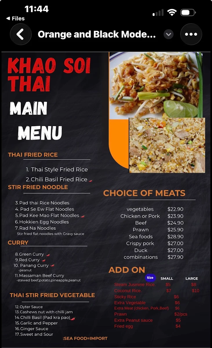 Menu, Khao Soi Thai Restaurant