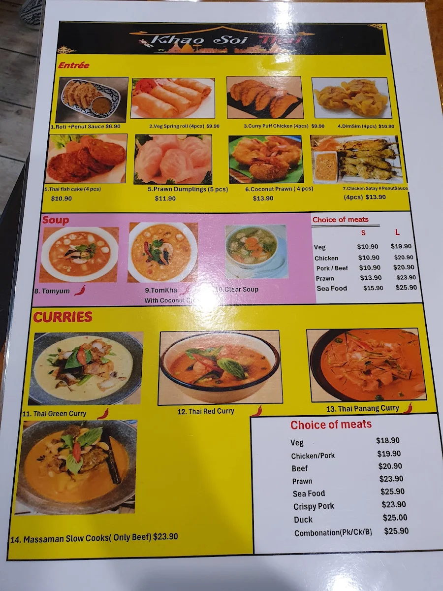 Menu, Khao Soi Thai Restaurant