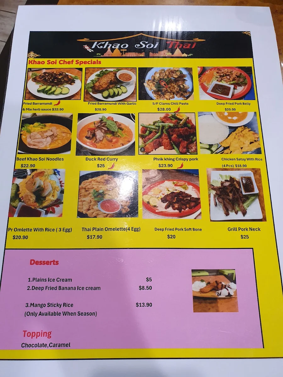 Menu, Khao Soi Thai Restaurant