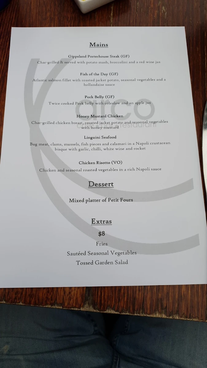 Menu, ARCO BITES AND BREWS