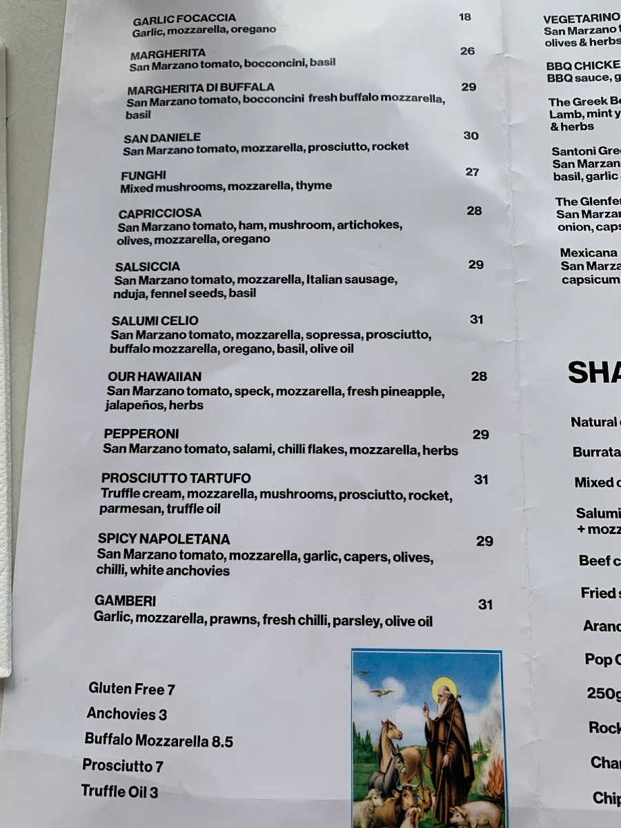 Menu, Santoni Pizza & Bar