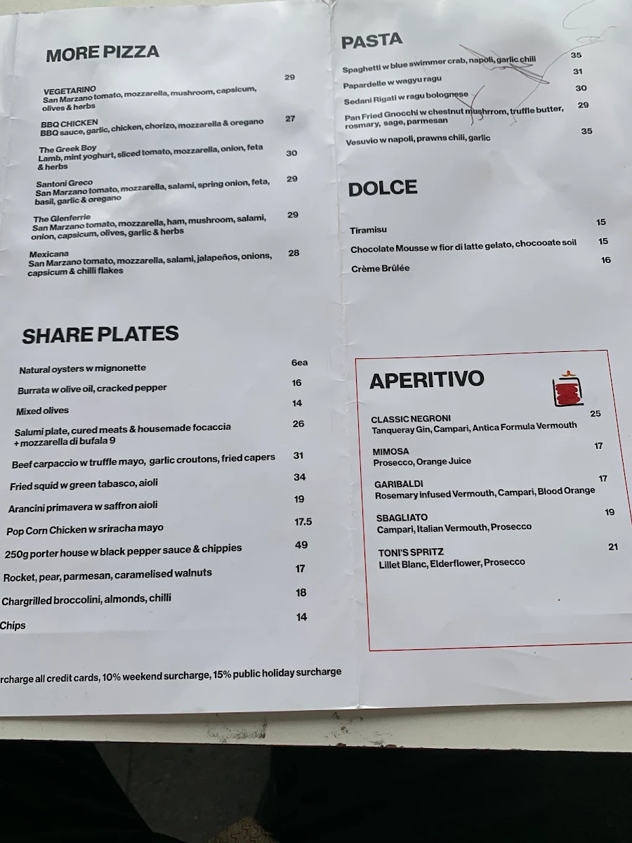 Menu, Santoni Pizza & Bar
