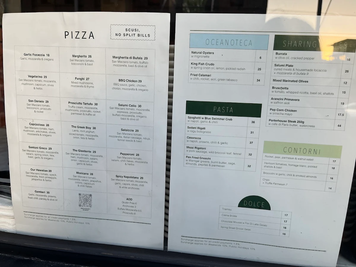 Menu, Santoni Pizza & Bar