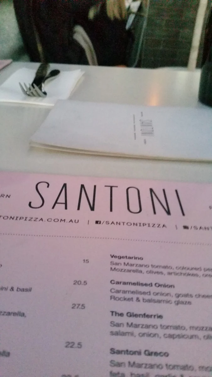 Menu, Santoni Pizza & Bar