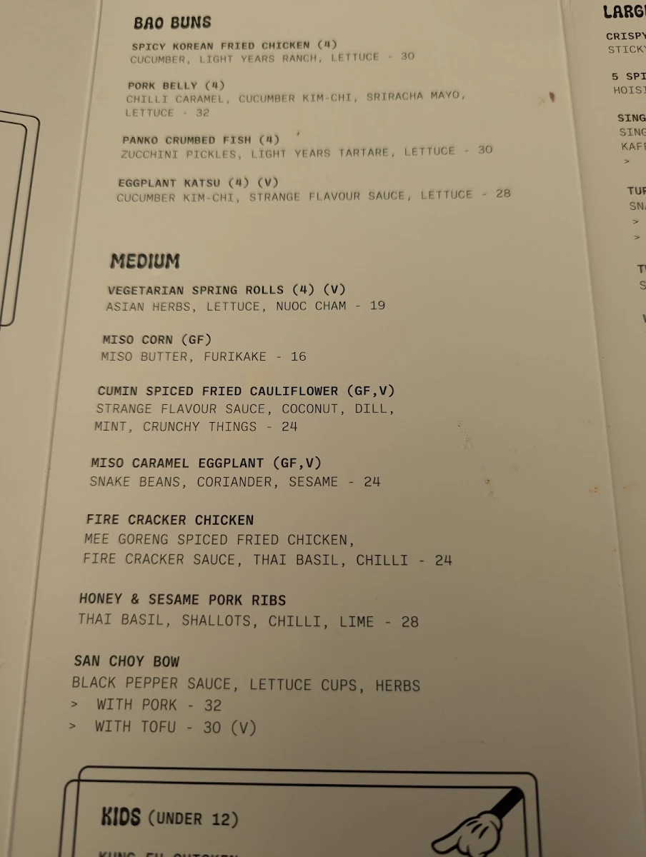 Menu, Light Years - Burleigh Heads
