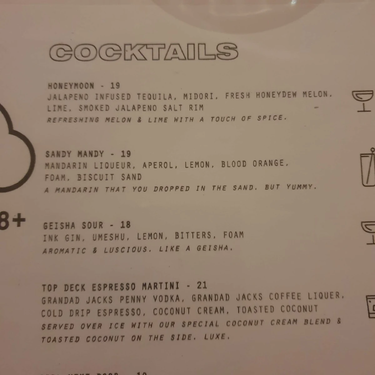 Menu, Light Years - Burleigh Heads
