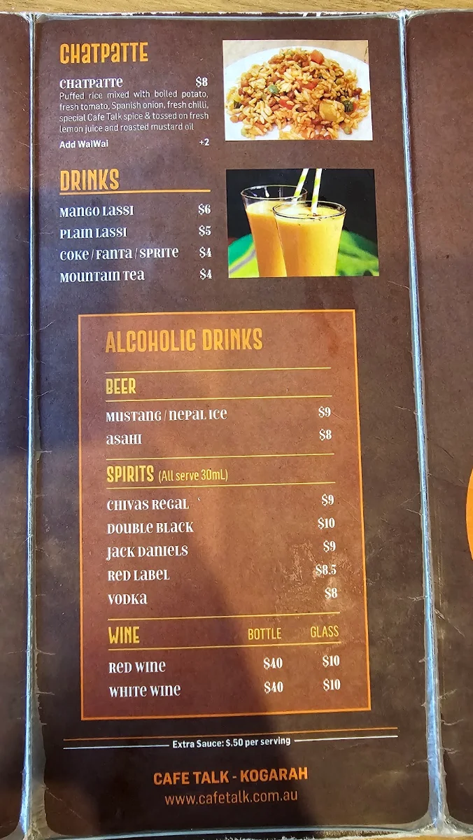 Menu, Cafe Talk Kogarah