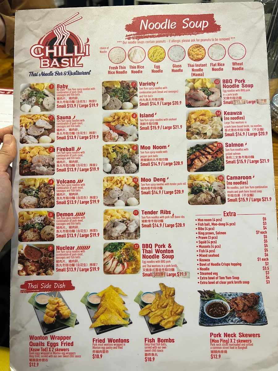 Menu, Chilli Basil Thai Noodle Bar & Restaurant