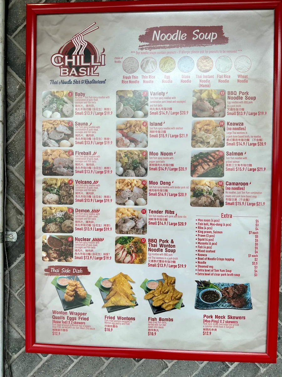 Menu, Chilli Basil Thai Noodle Bar & Restaurant
