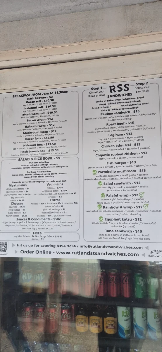 Menu, Rutland St Sandwiches