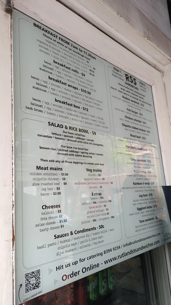 Menu, Rutland St Sandwiches