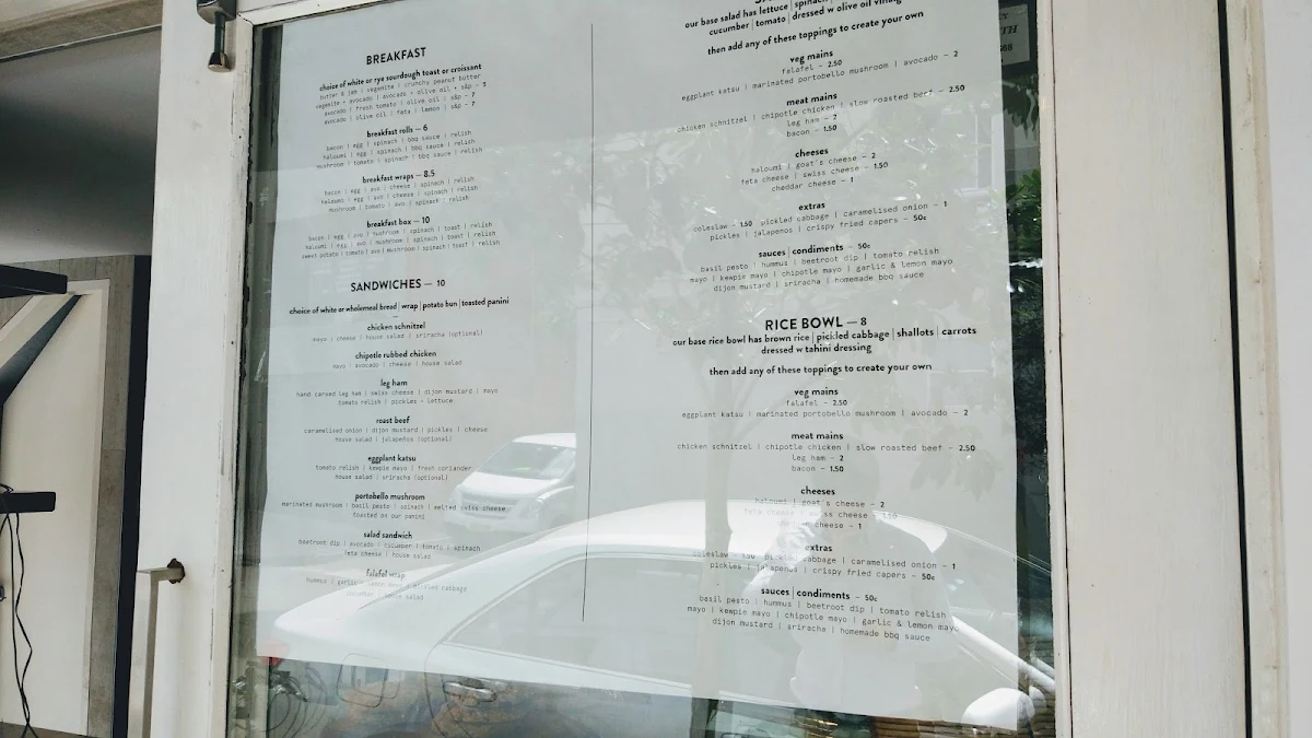 Menu, Rutland St Sandwiches