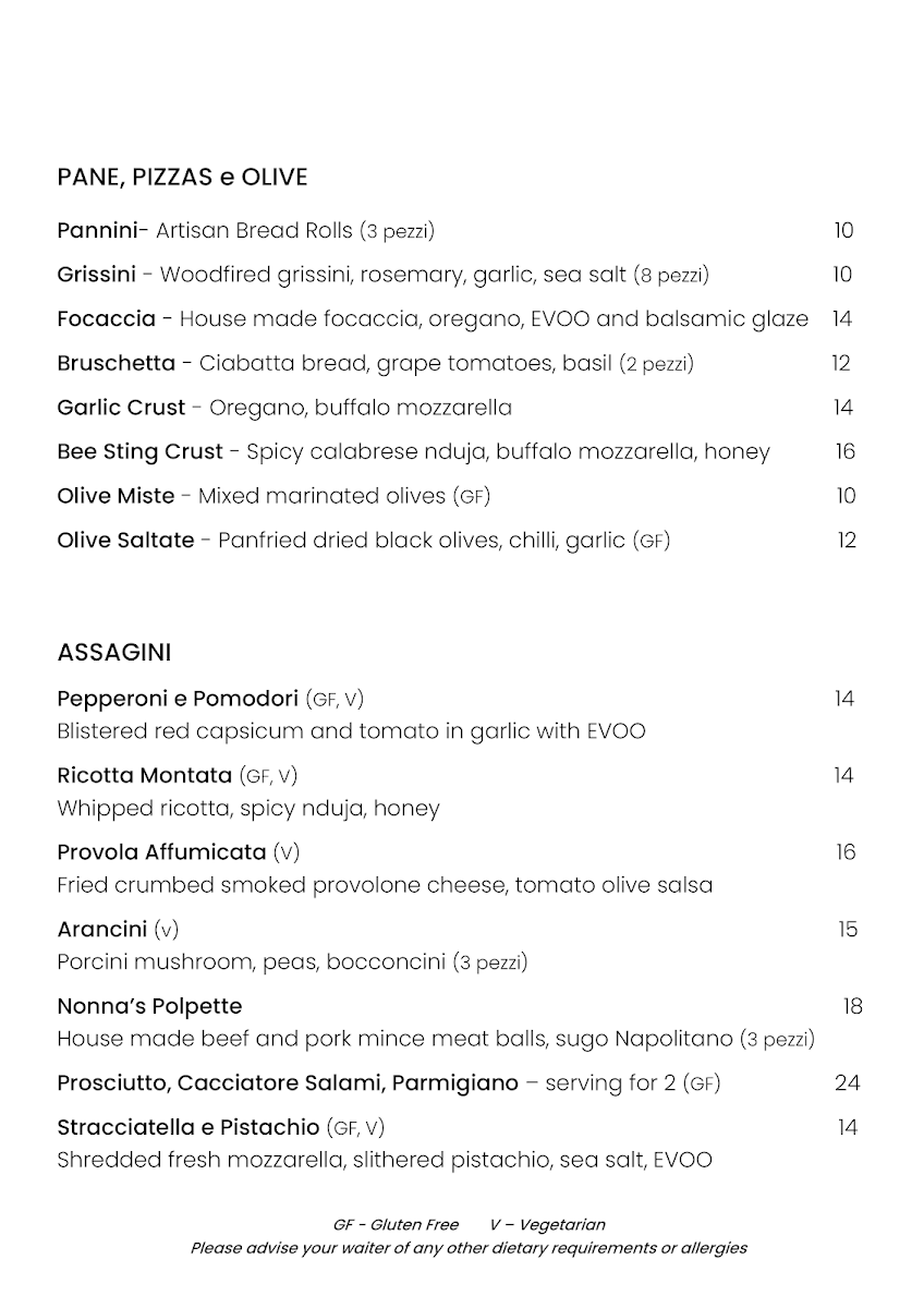 Menu, Saluti By Novella