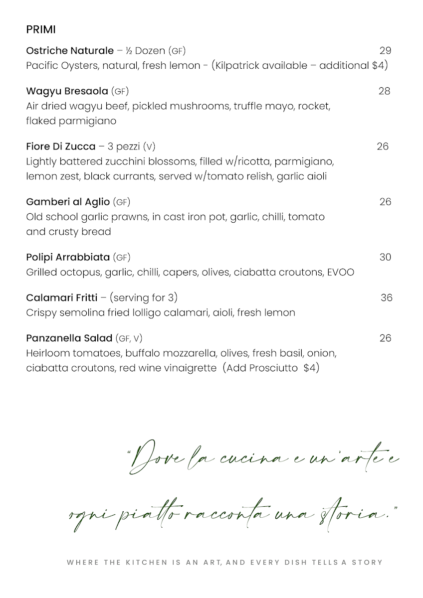 Menu, Saluti By Novella