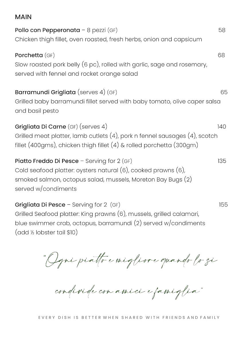 Menu, Saluti By Novella