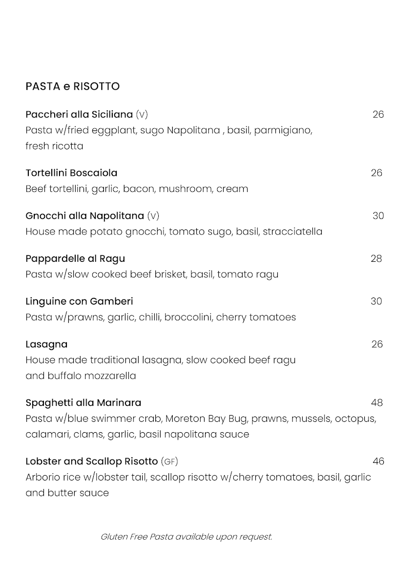 Menu, Saluti By Novella