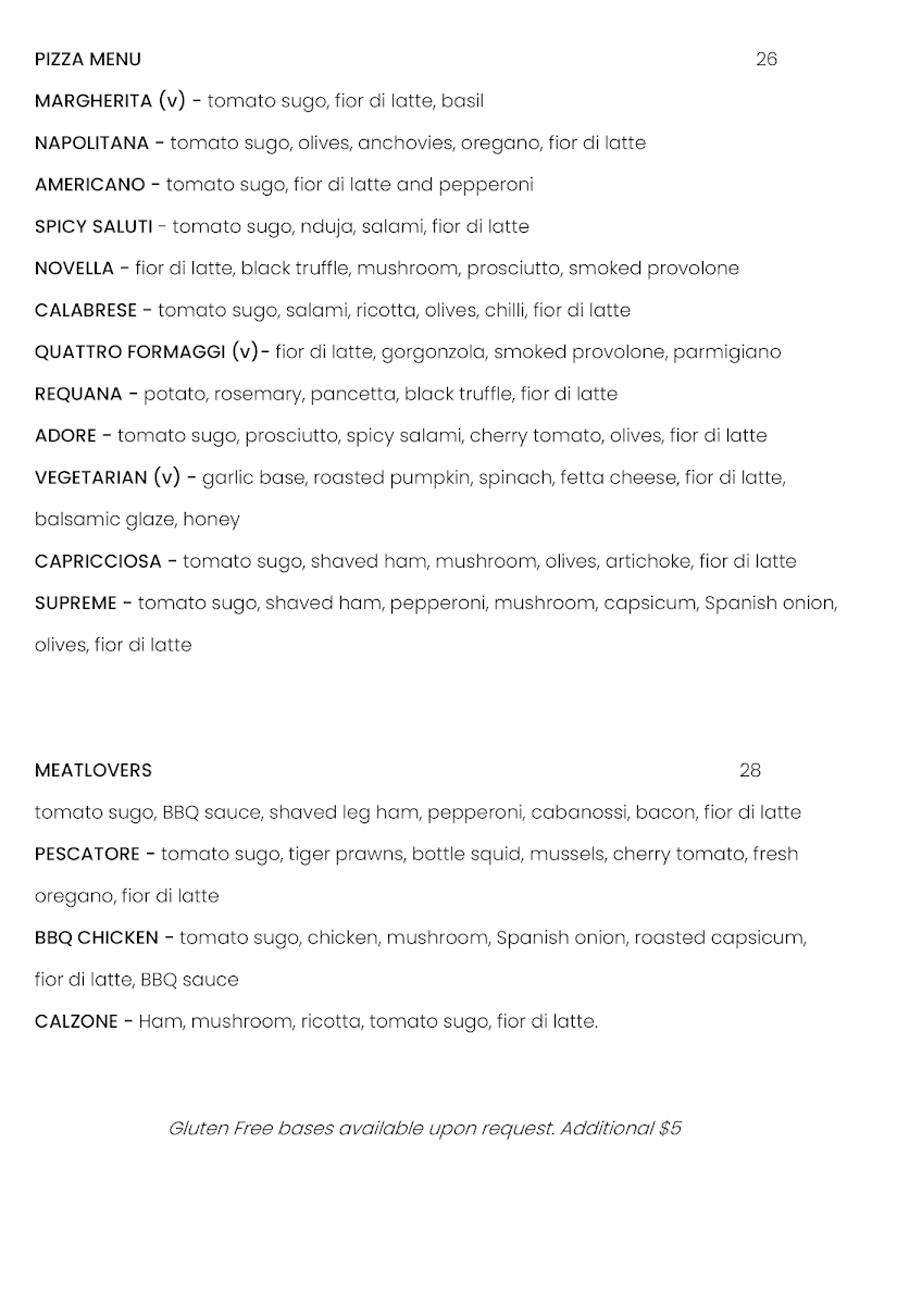 Menu, Saluti By Novella