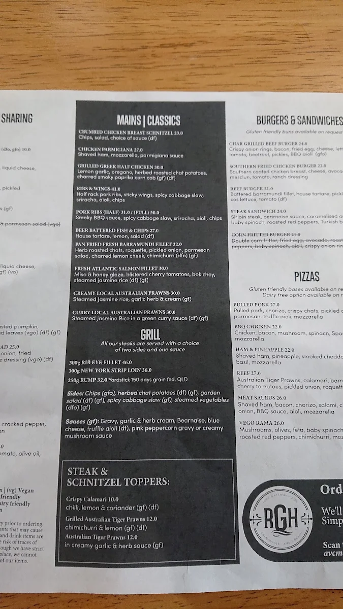 Menu, Reef Gateway Hotel