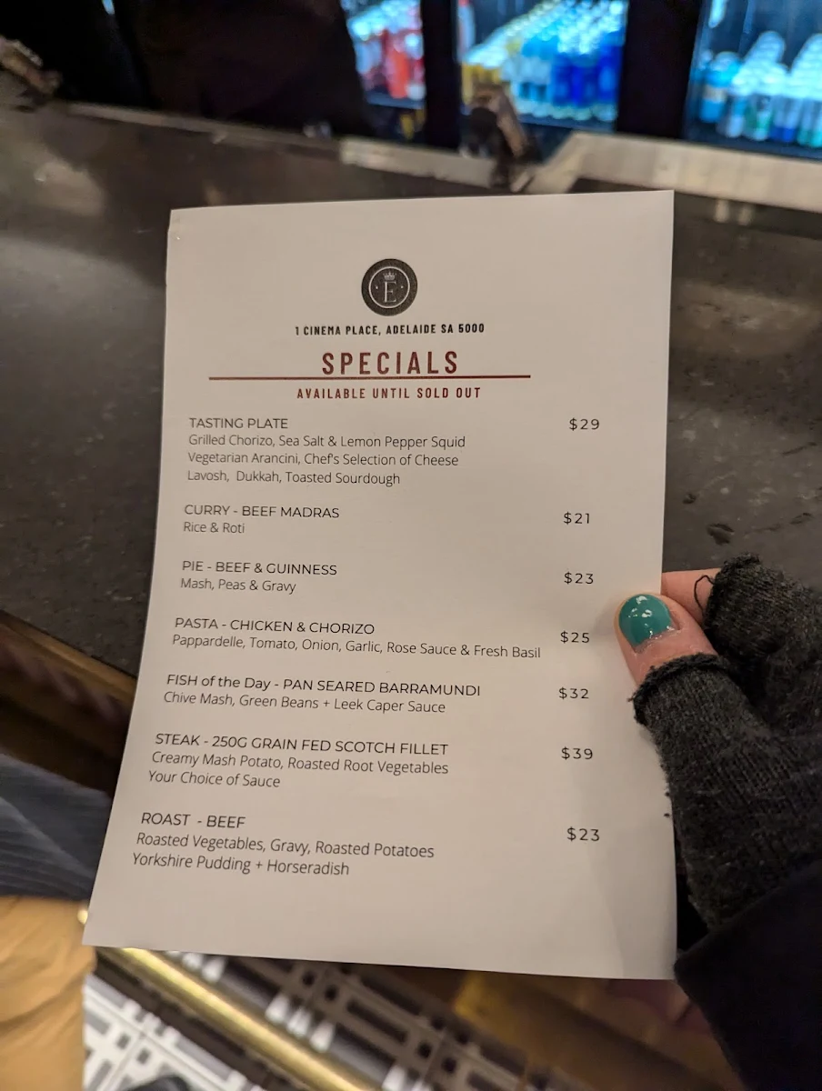 Menu, The Elephant British Pub