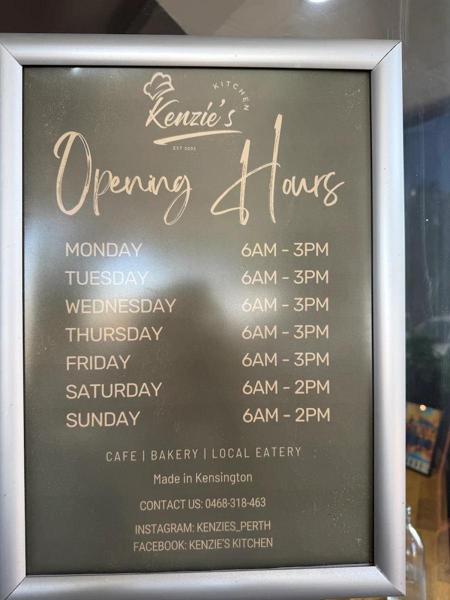 Menu, Kenzie's Kitchen