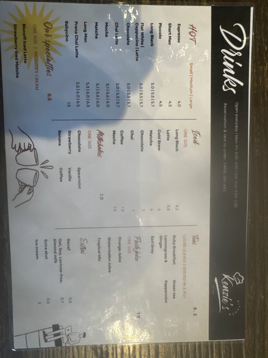 Menu, Kenzie's Kitchen