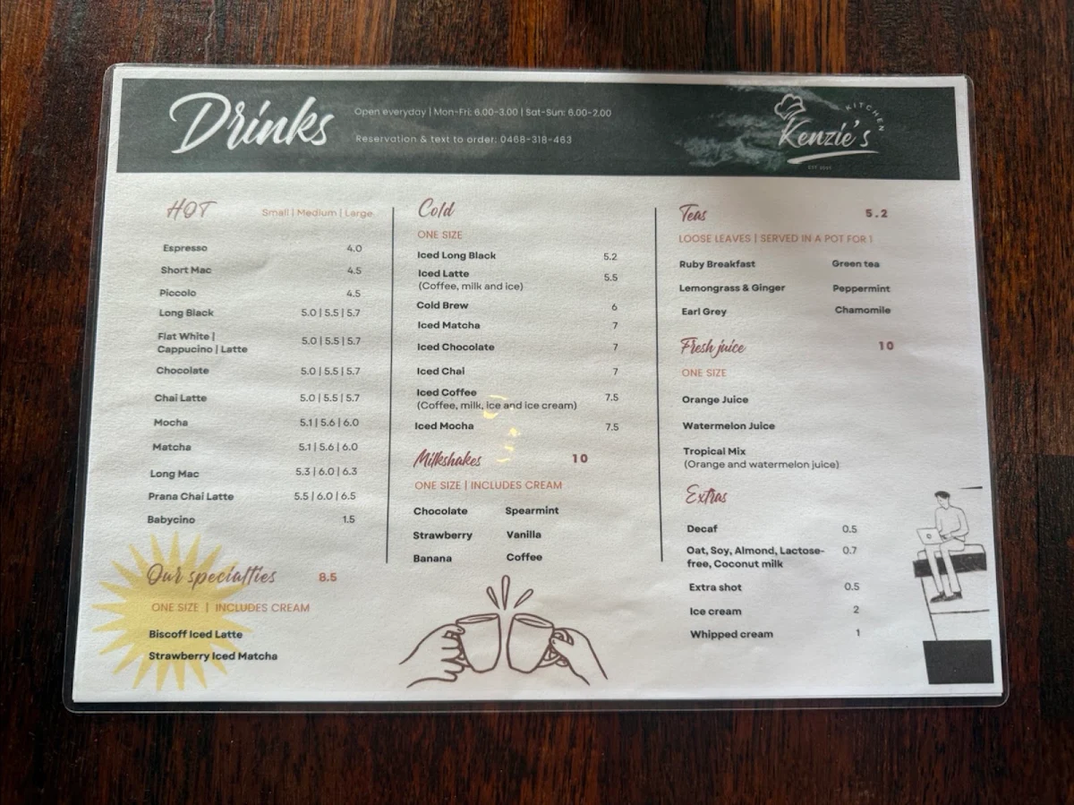 Menu, Kenzie's Kitchen