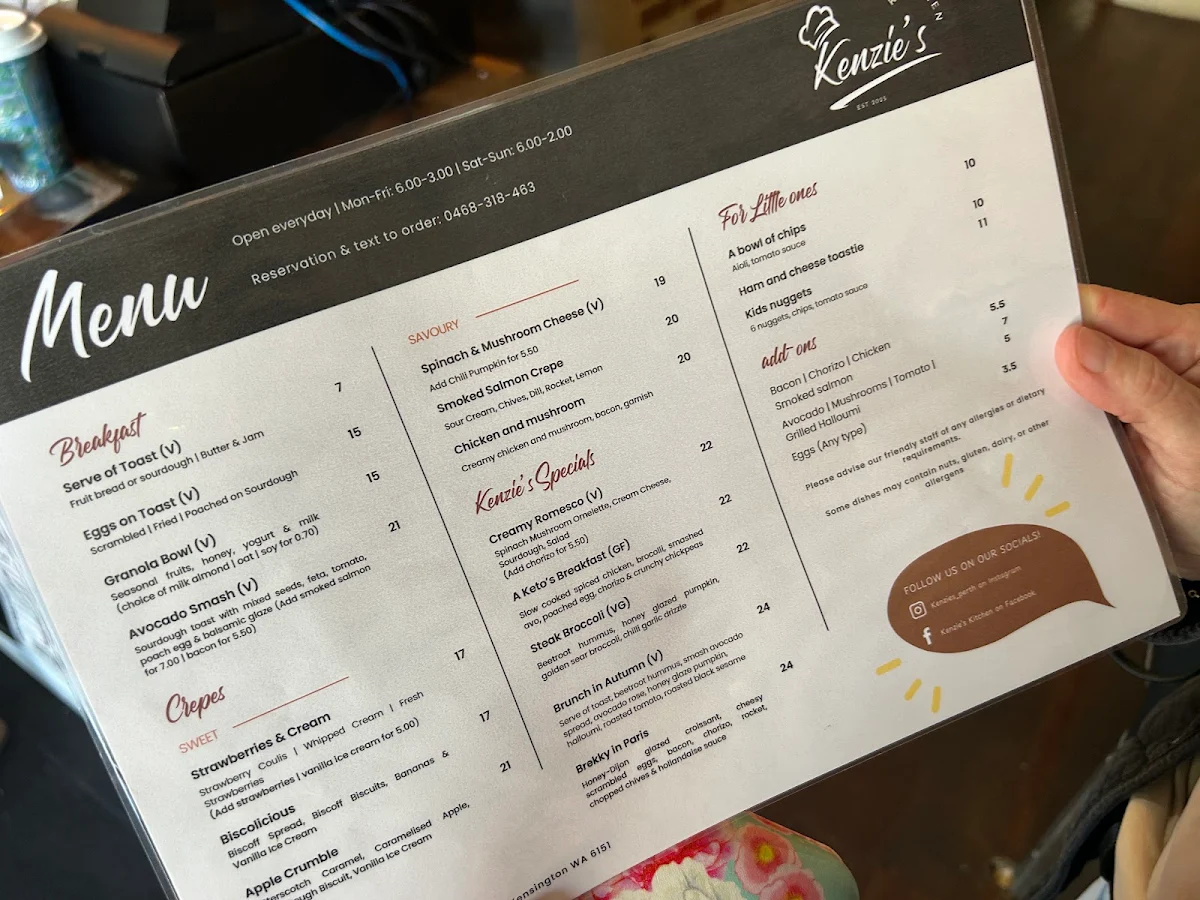 Menu, Kenzie's Kitchen